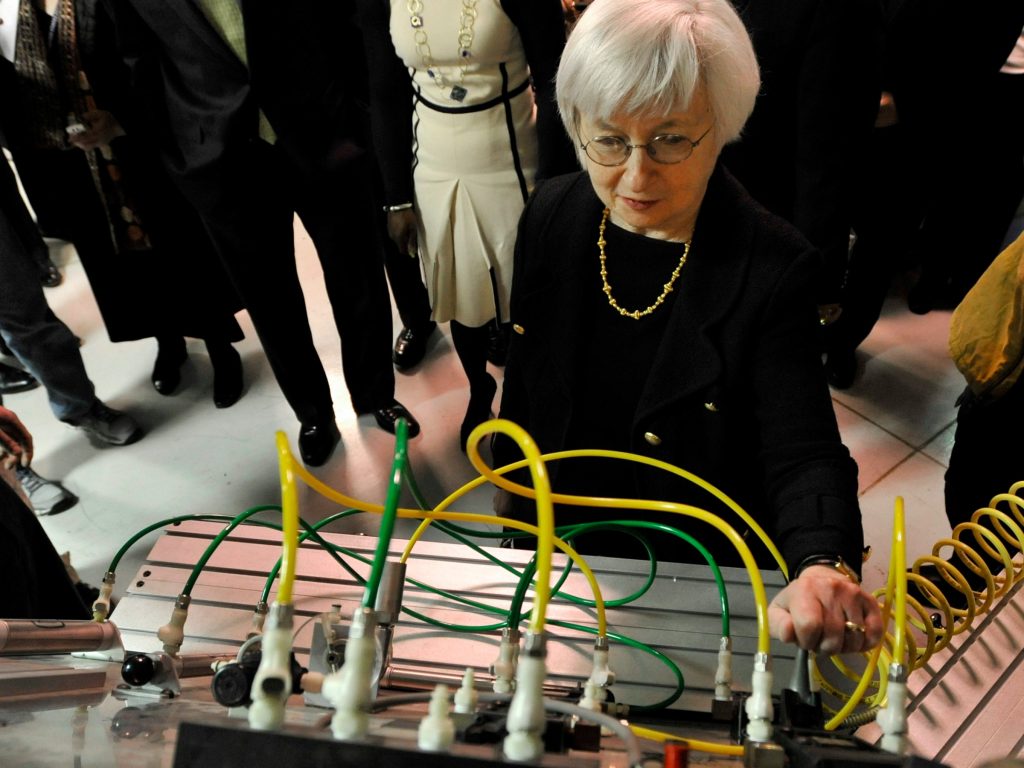 Federal Reserve Chair Janet Yellen touring Daley College in Chicago in 2014.. One of the Fed's most controversial charts may become great again in 2017